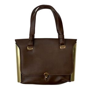 Rare Vintage 70s Brown Leather & Gold Bag